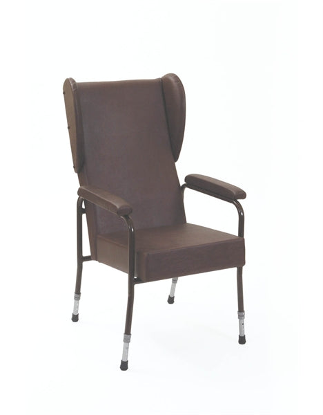 Winged High Back Chair Adjustable Height Deep Upholstered Easy-Clean Chair with Padded Arms & Lumbar