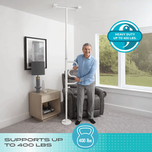Wonder Pole HD Heavy Duty Floor to Ceiling Safety Support Pole with Rotating Grab Bar, Adjustable 7’–10’ Tension Mounted Stand Assist Rail, 400 lbs Capacity, No-Drill Installation for Bathroom & Home Use