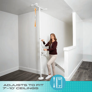 Wonder Pole HD Heavy Duty Floor to Ceiling Safety Support Pole with Rotating Grab Bar, Adjustable 7’–10’ Tension Mounted Stand Assist Rail, 400 lbs Capacity, No-Drill Installation for Bathroom & Home Use