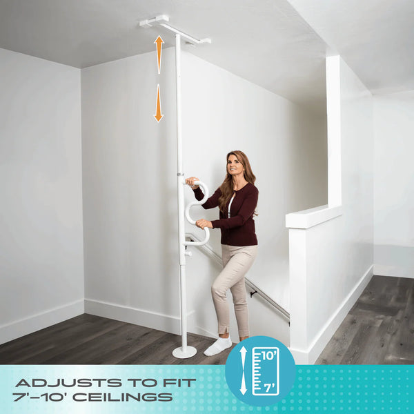 Wonder Pole HD Heavy Duty Floor to Ceiling Safety Support Pole with Rotating Grab Bar, Adjustable 7’–10’ Tension Mounted Stand Assist Rail, 400 lbs Capacity, No-Drill Installation for Bathroom & Home Use