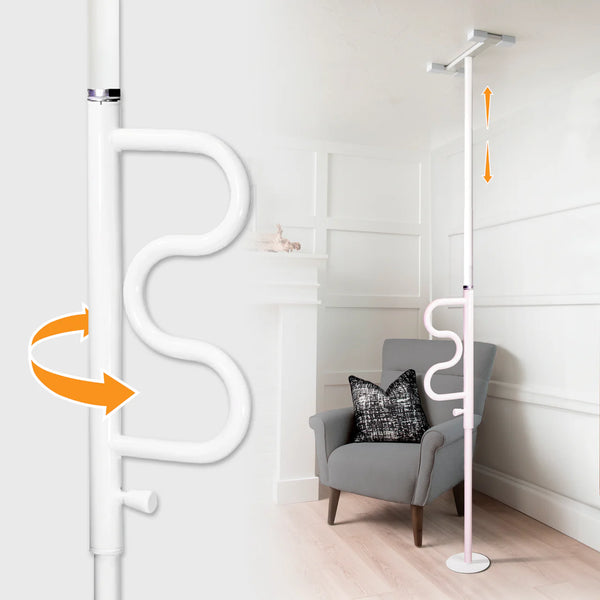 Wonder Pole HD Heavy Duty Floor to Ceiling Safety Support Pole with Rotating Grab Bar, Adjustable 7’–10’ Tension Mounted Stand Assist Rail, 400 lbs Capacity, No-Drill Installation for Bathroom & Home Use