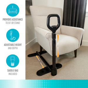 CouchCane Adjustable Standing Assist Handle for Sofa, Recliner & Lift Chair, Heavy-Duty Steel Mobility Support Rail with Storage Pouch, Non-Slip Base, 250 lb Capacity
