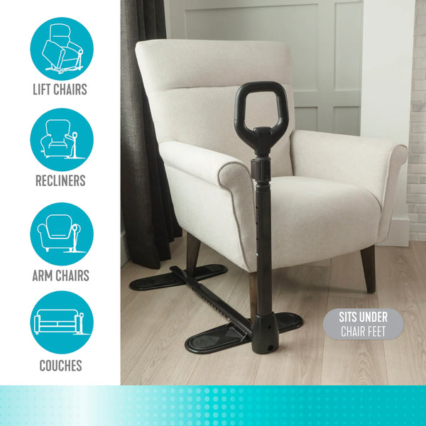 CouchCane Adjustable Standing Assist Handle for Sofa, Recliner & Lift Chair, Heavy-Duty Steel Mobility Support Rail with Storage Pouch, Non-Slip Base, 250 lb Capacity