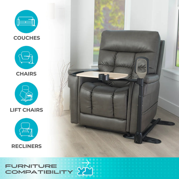 Assist-A-Tray Adjustable Sofa & Chair Standing Aid Table with Swivel Tray, Cup Holder, and Sturdy Support Handle – Mobility Assist Table for Eating, Working & Daily Use (Maple Finish)