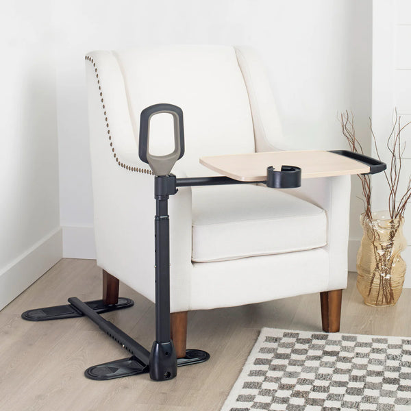 Assist-A-Tray Adjustable Sofa & Chair Standing Aid Table with Swivel Tray, Cup Holder, and Sturdy Support Handle – Mobility Assist Table for Eating, Working & Daily Use (Maple Finish)