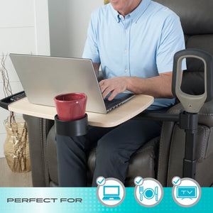 Assist-A-Tray Adjustable Sofa & Chair Standing Aid Table with Swivel Tray, Cup Holder, and Sturdy Support Handle – Mobility Assist Table for Eating, Working & Daily Use (Maple Finish)