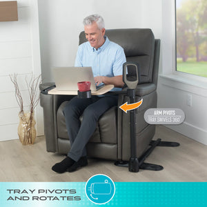 Assist-A-Tray Adjustable Sofa & Chair Standing Aid Table with Swivel Tray, Cup Holder, and Sturdy Support Handle – Mobility Assist Table for Eating, Working & Daily Use (Maple Finish)