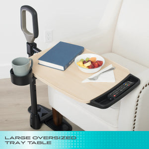 Assist-A-Tray Adjustable Sofa & Chair Standing Aid Table with Swivel Tray, Cup Holder, and Sturdy Support Handle – Mobility Assist Table for Eating, Working & Daily Use (Maple Finish)