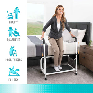 Adjustable Safety Step Stool with Support Handle – Heavy Duty 500 lbs Capacity Bed & Reach Step Platform with Anti-Slip Surface, Motion-Activated LED Light & Storage Pouch