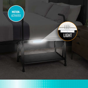 Adjustable Safety Step Stool with Support Handle – Heavy Duty 500 lbs Capacity Bed & Reach Step Platform with Anti-Slip Surface, Motion-Activated LED Light & Storage Pouch