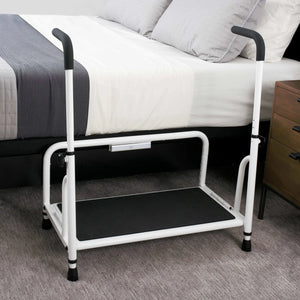 Adjustable Safety Step Stool with Support Handle – Heavy Duty 500 lbs Capacity Bed & Reach Step Platform with Anti-Slip Surface, Motion-Activated LED Light & Storage Pouch