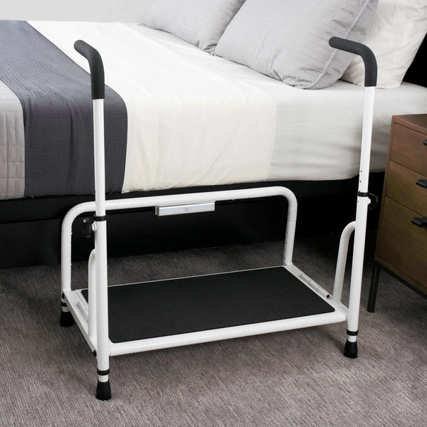 Adjustable Safety Step Stool with Support Handle – Heavy Duty 500 lbs Capacity Bed & Reach Step Platform with Anti-Slip Surface, Motion-Activated LED Light & Storage Pouch