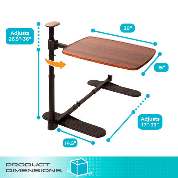 Wonder Tray Plus Adjustable Swivel TV Tray Table with Support Handle, Standing Assist Safety Rail, Height Adjustable Sofa Side Table for Eating, Working, Reading, Gaming & Lift Chairs