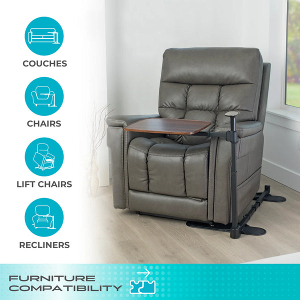 Wonder Tray Plus Adjustable Swivel TV Tray Table with Support Handle, Standing Assist Safety Rail, Height Adjustable Sofa Side Table for Eating, Working, Reading, Gaming & Lift Chairs