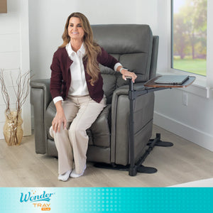 Wonder Tray Plus Adjustable Swivel TV Tray Table with Support Handle, Standing Assist Safety Rail, Height Adjustable Sofa Side Table for Eating, Working, Reading, Gaming & Lift Chairs