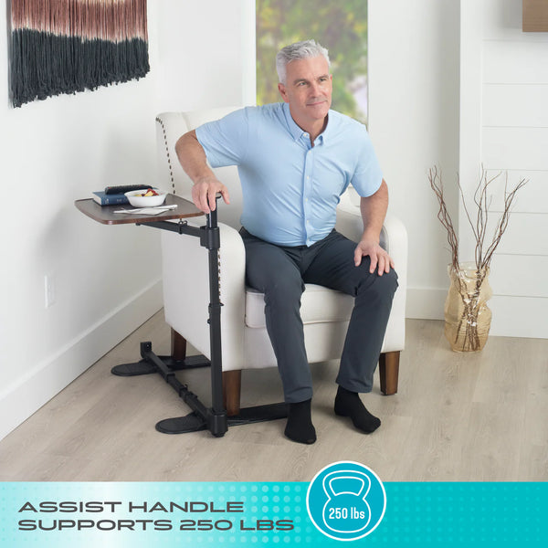 Wonder Tray Plus Adjustable Swivel TV Tray Table with Support Handle, Standing Assist Safety Rail, Height Adjustable Sofa Side Table for Eating, Working, Reading, Gaming & Lift Chairs