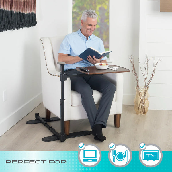 Wonder Tray Plus Adjustable Swivel TV Tray Table with Support Handle, Standing Assist Safety Rail, Height Adjustable Sofa Side Table for Eating, Working, Reading, Gaming & Lift Chairs