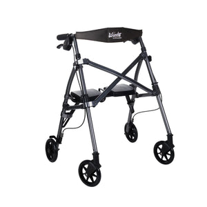 Space Saver Foldable Rollator Walker with Seat & Backrest, Ultra Compact 3-Fold Mobility Aid, 6” Wheels with Locking Brakes, Lightweight 250 lbs Capacity, Dual Size Adjustable Walking Frame