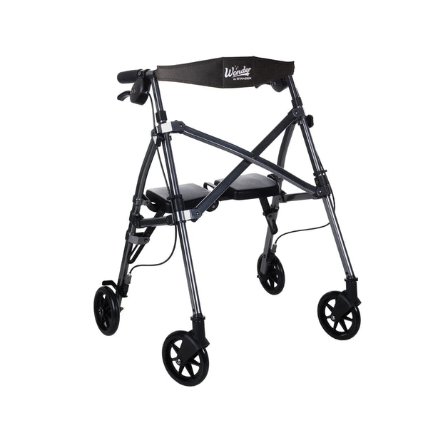 Space Saver Foldable Rollator Walker with Seat & Backrest, Ultra Compact 3-Fold Mobility Aid, 6” Wheels with Locking Brakes, Lightweight 250 lbs Capacity, Dual Size Adjustable Walking Frame