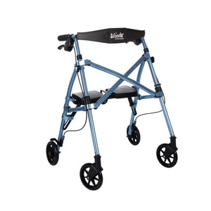 Space Saver Foldable Rollator Walker with Seat & Backrest, Ultra Compact 3-Fold Mobility Aid, 6” Wheels with Locking Brakes, Lightweight 250 lbs Capacity, Dual Size Adjustable Walking Frame