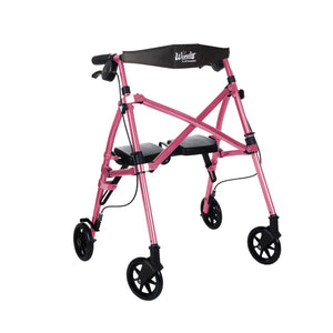 Space Saver Foldable Rollator Walker with Seat & Backrest, Ultra Compact 3-Fold Mobility Aid, 6” Wheels with Locking Brakes, Lightweight 250 lbs Capacity, Dual Size Adjustable Walking Frame