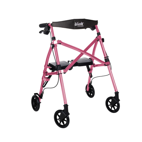 Space Saver Foldable Rollator Walker with Seat & Backrest, Ultra Compact 3-Fold Mobility Aid, 6” Wheels with Locking Brakes, Lightweight 250 lbs Capacity, Dual Size Adjustable Walking Frame