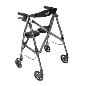 Space Saver Foldable Rollator Walker with Seat & Backrest, Ultra Compact 3-Fold Mobility Aid, 6” Wheels with Locking Brakes, Lightweight 250 lbs Capacity, Dual Size Adjustable Walking Frame