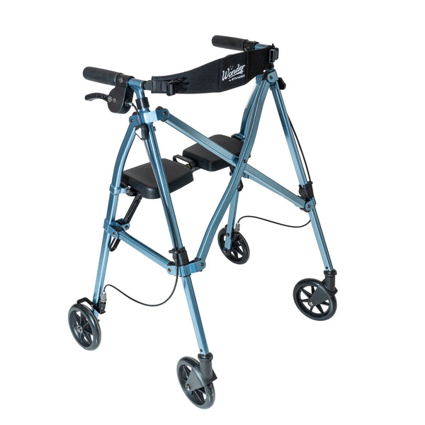 Space Saver Foldable Rollator Walker with Seat & Backrest, Ultra Compact 3-Fold Mobility Aid, 6” Wheels with Locking Brakes, Lightweight 250 lbs Capacity, Dual Size Adjustable Walking Frame