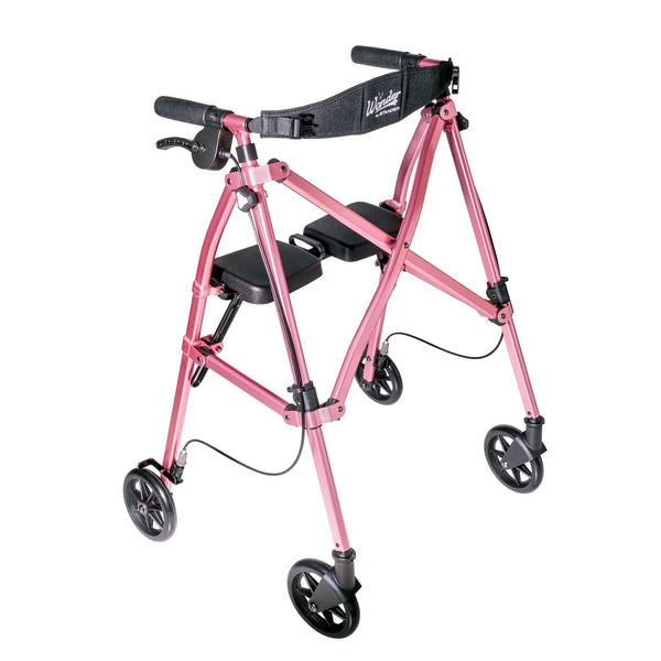 Space Saver Foldable Rollator Walker with Seat & Backrest, Ultra Compact 3-Fold Mobility Aid, 6” Wheels with Locking Brakes, Lightweight 250 lbs Capacity, Dual Size Adjustable Walking Frame