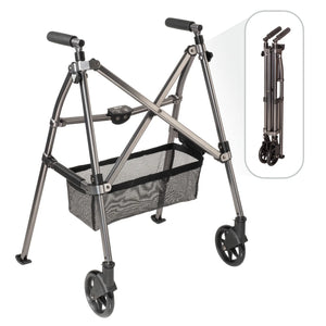 Wonder Walker Plus Lightweight Folding Rollator Walker for Seniors – Ultra Compact 4-Fold Design, 6” Swivel Wheels, 300 lbs Capacity, Dual Height Adjustable Sizes, Includes Storage Basket
