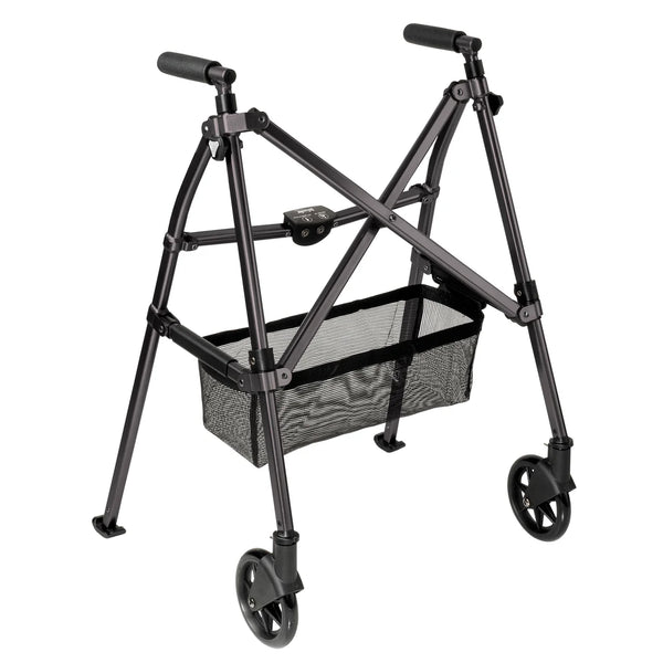Wonder Walker Plus Lightweight Folding Rollator Walker for Seniors – Ultra Compact 4-Fold Design, 6” Swivel Wheels, 300 lbs Capacity, Dual Height Adjustable Sizes, Includes Storage Basket