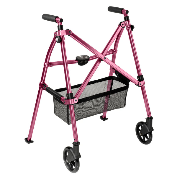 Wonder Walker Plus Lightweight Folding Rollator Walker for Seniors – Ultra Compact 4-Fold Design, 6” Swivel Wheels, 300 lbs Capacity, Dual Height Adjustable Sizes, Includes Storage Basket