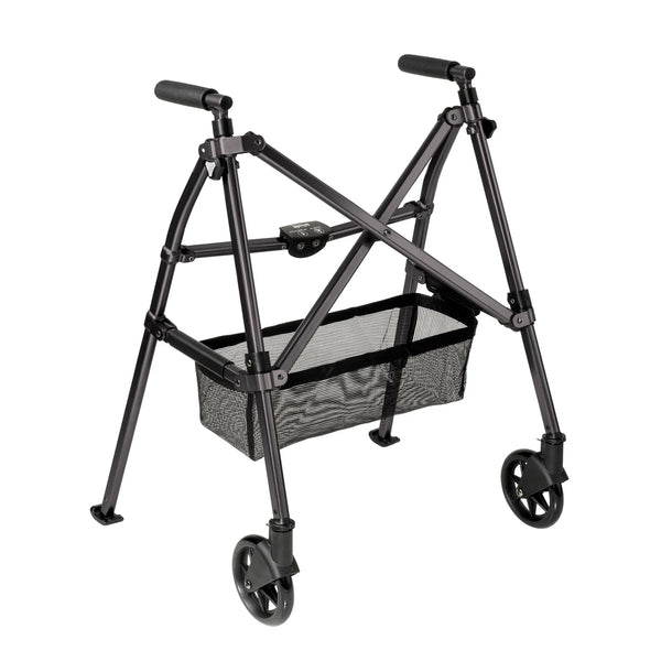 Wonder Walker Plus Lightweight Folding Rollator Walker for Seniors – Ultra Compact 4-Fold Design, 6” Swivel Wheels, 300 lbs Capacity, Dual Height Adjustable Sizes, Includes Storage Basket