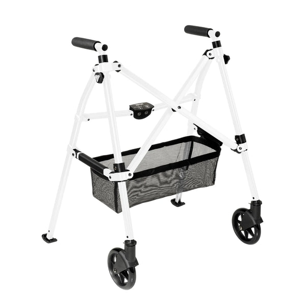 Wonder Walker Plus Lightweight Folding Rollator Walker for Seniors – Ultra Compact 4-Fold Design, 6” Swivel Wheels, 300 lbs Capacity, Dual Height Adjustable Sizes, Includes Storage Basket