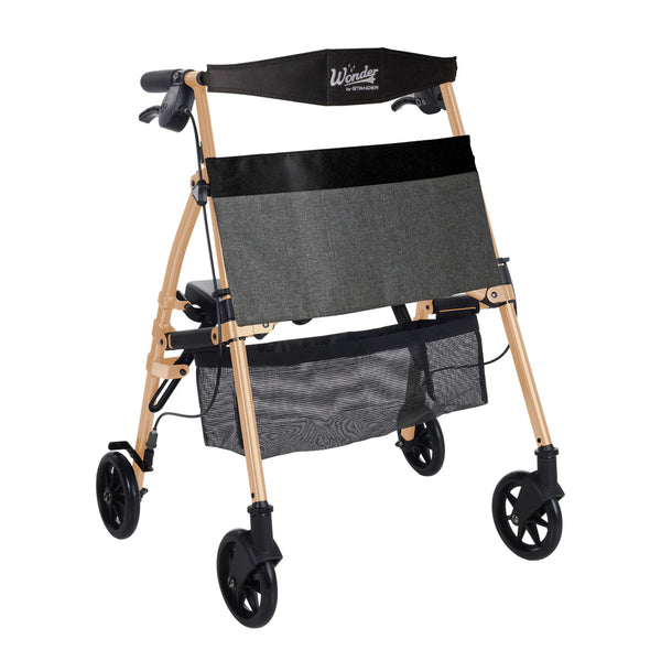 Wonder Rollator Ultra Compact Folding Walker with Seat & Backrest, Dual Size Adjustable Mobility Rollator with 6” Wheels, Locking Brakes, Storage Basket & Pouch, Supports 250 lbs