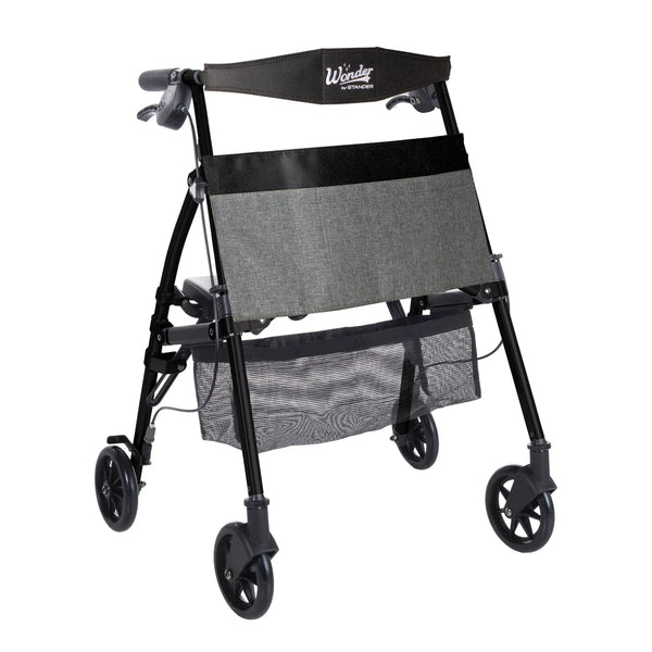 Wonder Rollator Ultra Compact Folding Walker with Seat & Backrest, Dual Size Adjustable Mobility Rollator with 6” Wheels, Locking Brakes, Storage Basket & Pouch, Supports 250 lbs