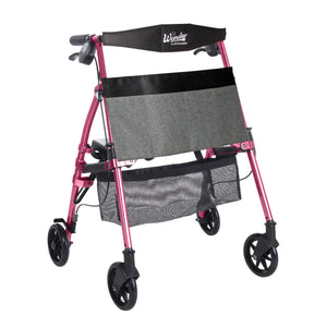 Wonder Rollator Ultra Compact Folding Walker with Seat & Backrest, Dual Size Adjustable Mobility Rollator with 6” Wheels, Locking Brakes, Storage Basket & Pouch, Supports 250 lbs
