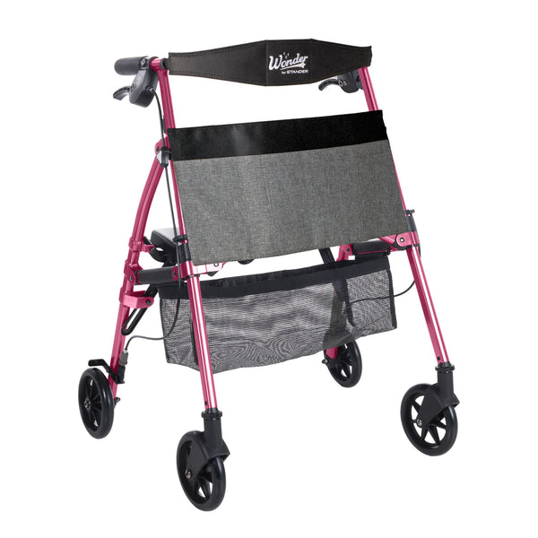 Wonder Rollator Ultra Compact Folding Walker with Seat & Backrest, Dual Size Adjustable Mobility Rollator with 6” Wheels, Locking Brakes, Storage Basket & Pouch, Supports 250 lbs