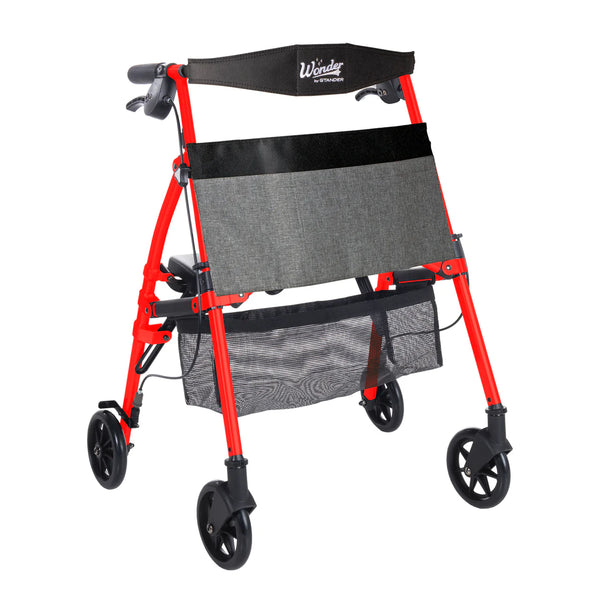 Wonder Rollator Ultra Compact Folding Walker with Seat & Backrest, Dual Size Adjustable Mobility Rollator with 6” Wheels, Locking Brakes, Storage Basket & Pouch, Supports 250 lbs