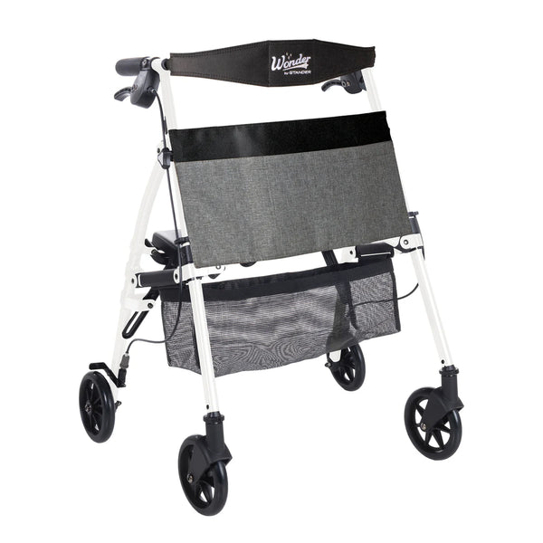 Wonder Rollator Ultra Compact Folding Walker with Seat & Backrest, Dual Size Adjustable Mobility Rollator with 6” Wheels, Locking Brakes, Storage Basket & Pouch, Supports 250 lbs