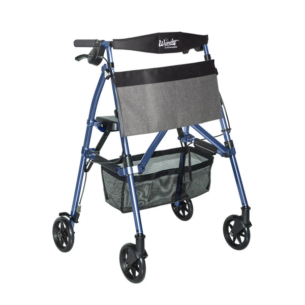 Wonder Rollator Ultra Compact Folding Walker with Seat & Backrest, Dual Size Adjustable Mobility Rollator with 6” Wheels, Locking Brakes, Storage Basket & Pouch, Supports 250 lbs