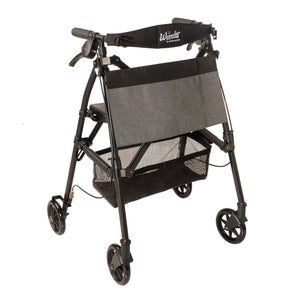 Wonder Rollator Ultra Compact Folding Walker with Seat & Backrest, Dual Size Adjustable Mobility Rollator with 6” Wheels, Locking Brakes, Storage Basket & Pouch, Supports 250 lbs