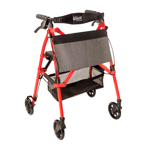 Wonder Rollator Ultra Compact Folding Walker with Seat & Backrest, Dual Size Adjustable Mobility Rollator with 6” Wheels, Locking Brakes, Storage Basket & Pouch, Supports 250 lbs