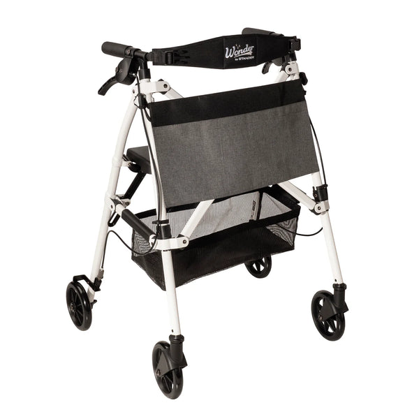 Wonder Rollator Ultra Compact Folding Walker with Seat & Backrest, Dual Size Adjustable Mobility Rollator with 6” Wheels, Locking Brakes, Storage Basket & Pouch, Supports 250 lbs