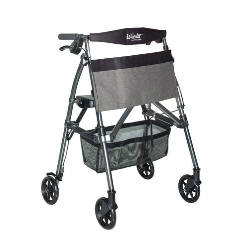 Wonder Rollator Ultra Compact Folding Walker with Seat & Backrest, Dual Size Adjustable Mobility Rollator with 6” Wheels, Locking Brakes, Storage Basket & Pouch, Supports 250 lbs