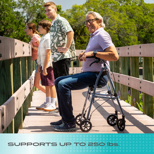 Wonder Rollator Ultra Compact Folding Walker with Seat & Backrest, Dual Size Adjustable Mobility Rollator with 6” Wheels, Locking Brakes, Storage Basket & Pouch, Supports 250 lbs