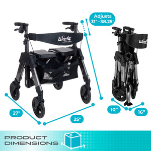 Wonder Rollator HD Heavy Duty Bariatric Walker with Seat, Foldable Mobility Aid, 450 lb Capacity, Adjustable Handles, 8-Inch Wheels, Storage Basket & Organizer Pouch