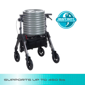 Wonder Rollator HD Heavy Duty Bariatric Walker with Seat, Foldable Mobility Aid, 450 lb Capacity, Adjustable Handles, 8-Inch Wheels, Storage Basket & Organizer Pouch