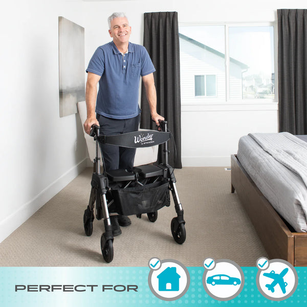 Wonder Rollator HD Heavy Duty Bariatric Walker with Seat, Foldable Mobility Aid, 450 lb Capacity, Adjustable Handles, 8-Inch Wheels, Storage Basket & Organizer Pouch