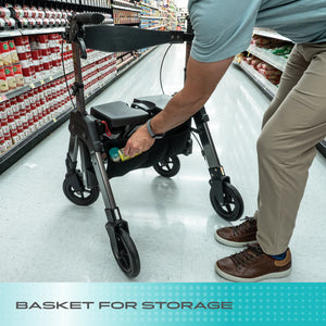 Wonder Rollator HD Heavy Duty Bariatric Walker with Seat, Foldable Mobility Aid, 450 lb Capacity, Adjustable Handles, 8-Inch Wheels, Storage Basket & Organizer Pouch